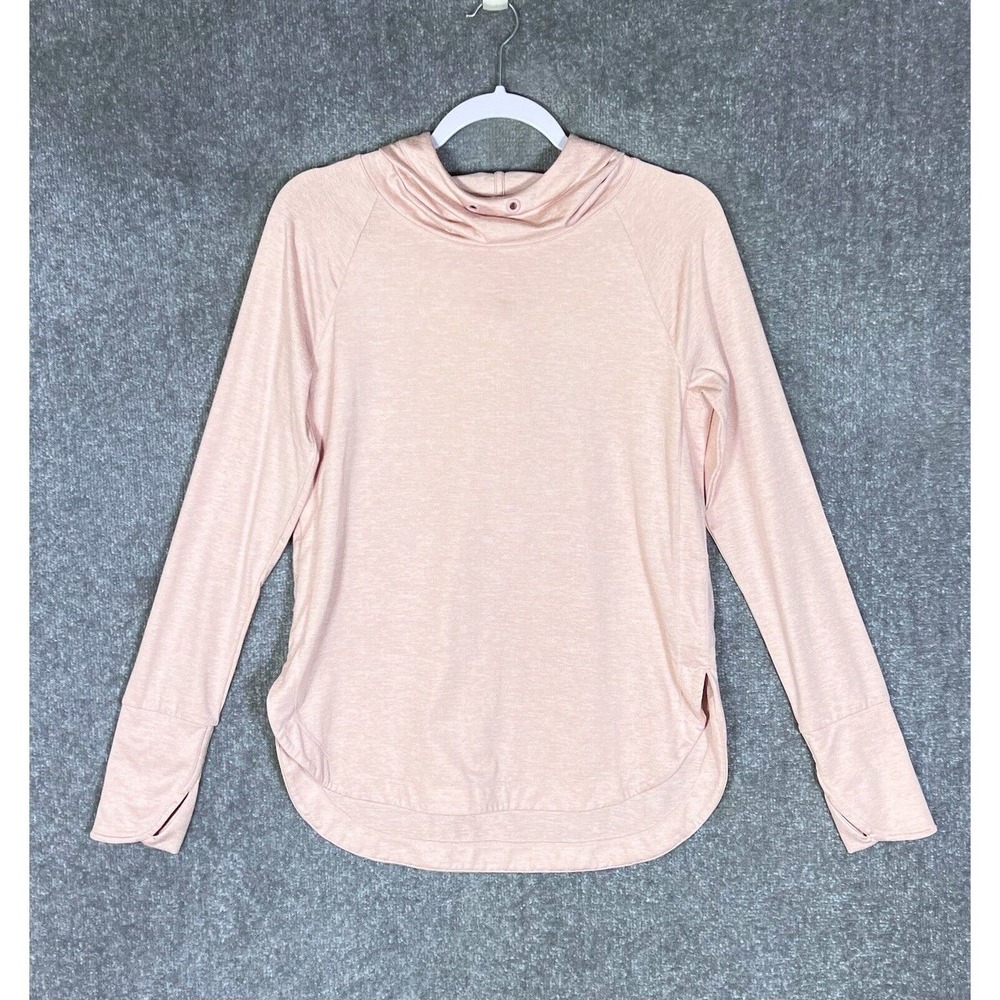 Athleta Uptempo Hoodie Shirt Top Womens Size Small Peach Pink Thumbholes Stretch